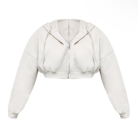 Shape Oatmeal Zip Front Long Sleeve Cropped Hoodie and flared pants set (PLT) - Picture 1 of 2